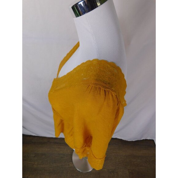 American Threads Mustard Lace Blouse L Boho Cottagecore Witch - Picture 5 of 11